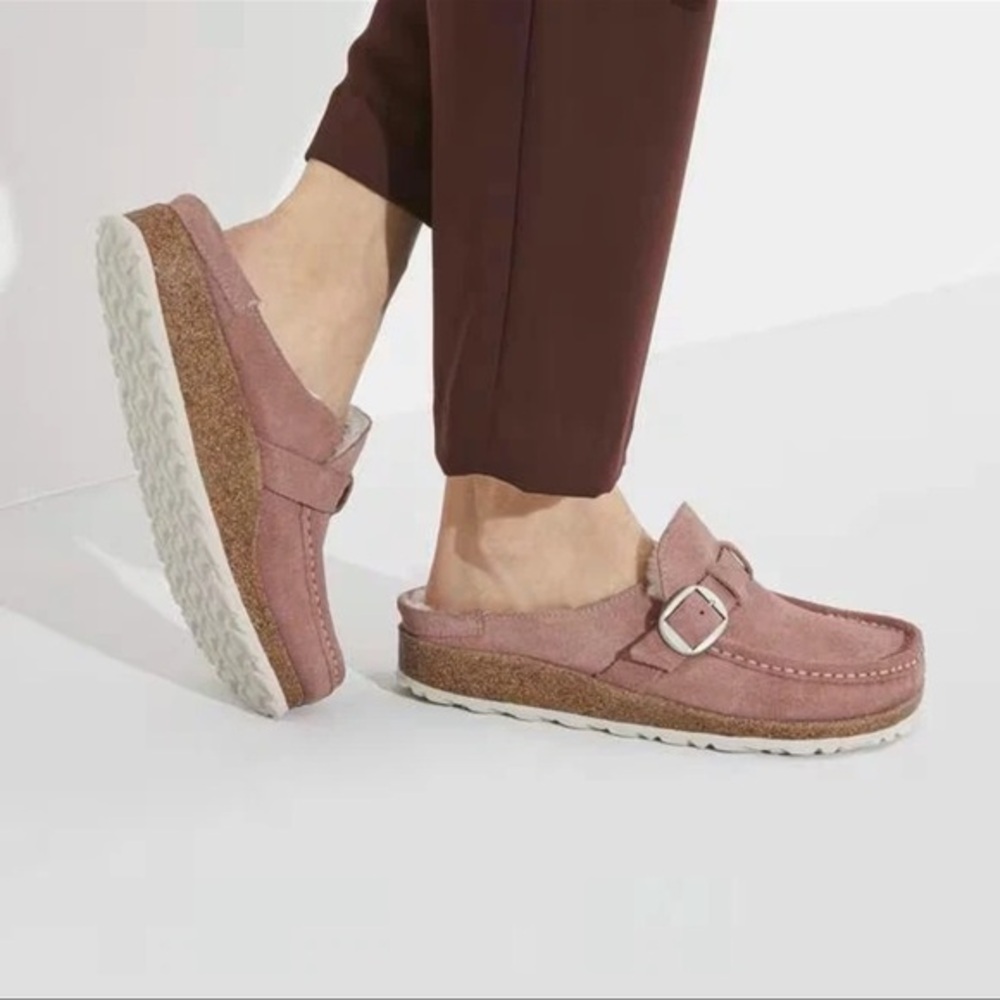 Birkenstock Pink Suede Clog Loafers with Buckle